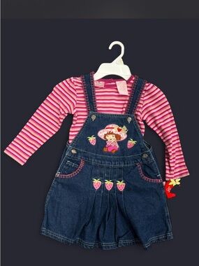 Vintage Strawberry Shortcake 2004 denim overall dress set size 4 NWT